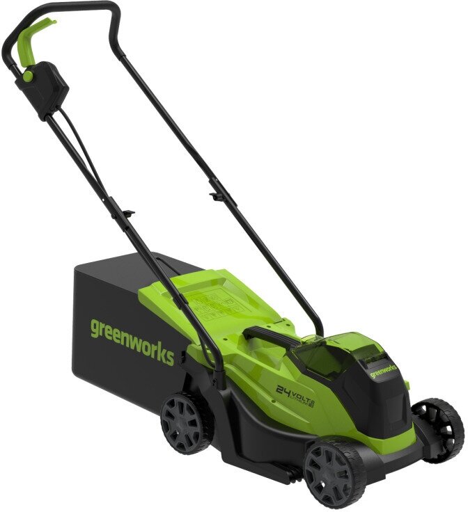 Газонокосилка аккумуляторная Greenworks Арт. 2516107UA, 24V, 33 см, бесщеточная, с 1хАКБ 2Ач и ЗУ - фотография № 4