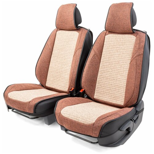 Накидки 3D на передние сиденья Car Performance CUS-3024 COFFEE/BE, 2 шт., fiberflax, поролон 10 мм., коф./бежевый