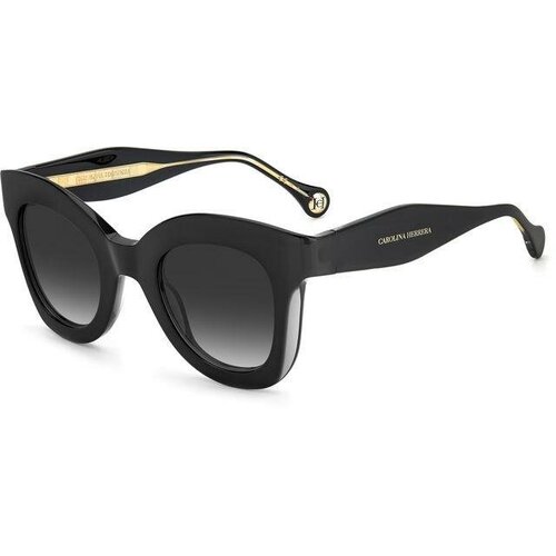 Солнцезащитные очки CAROLINA HERRERA, круглые, оправа: пластик, с защитой от УФ, для женщин, черный