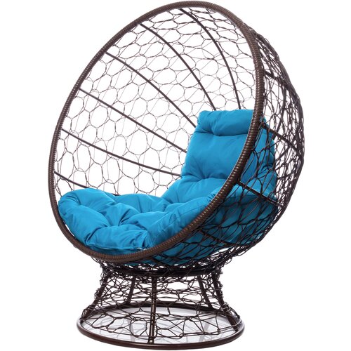 Кресло садовое M-Group Кокос на подставке ротанг коричневый 11590210 синяя подушка
