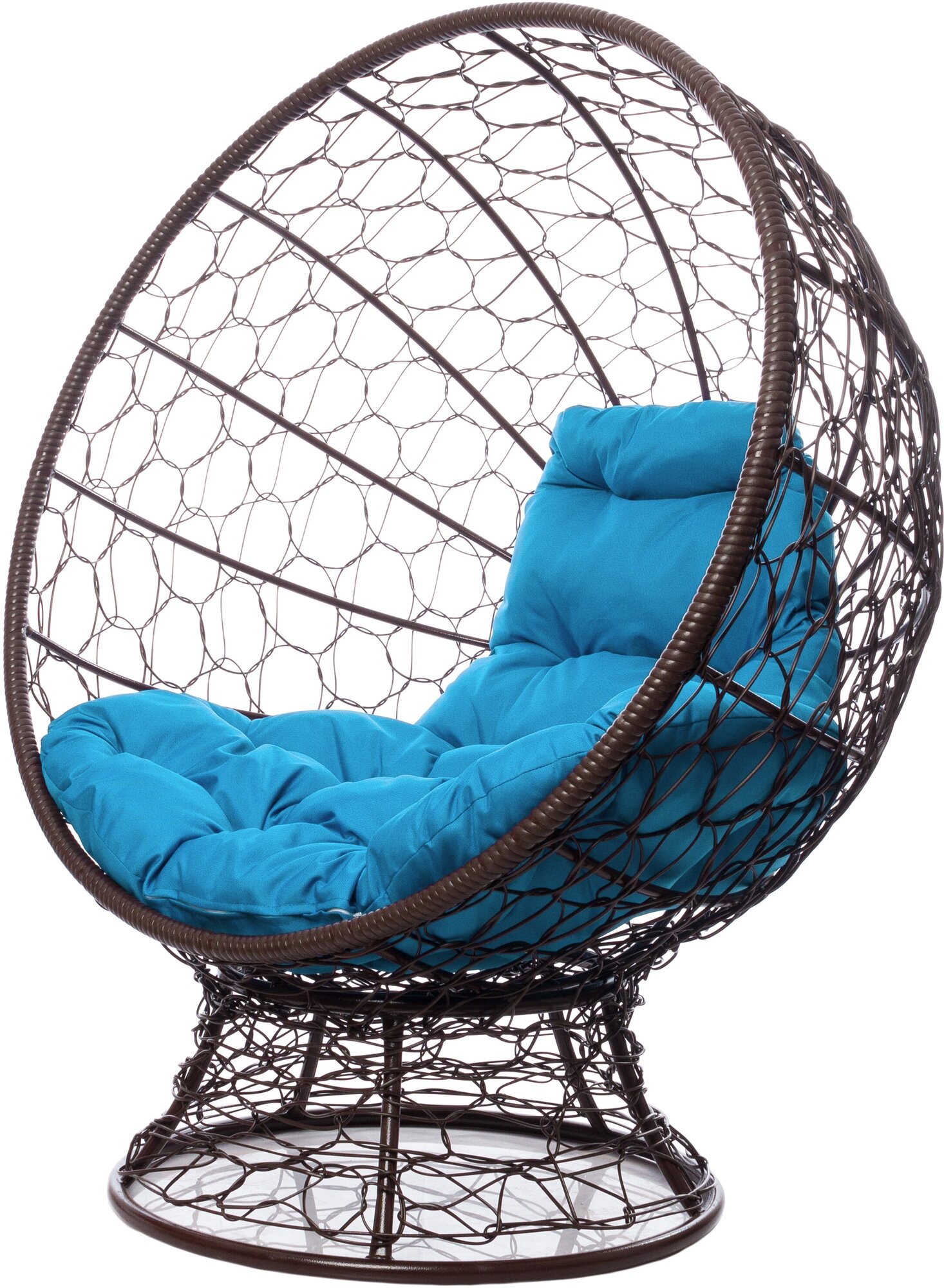 Кресло садовое M-Group Кокос на подставке ротанг коричневый 11590203 голубая подушка - фотография № 1