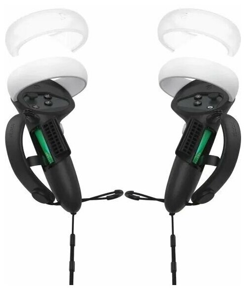 Чехлы 2 штуки KIWI design для контроллеров шлема Oculus Quest 2 с АКБ разъемом и накладкой на кольцо черные