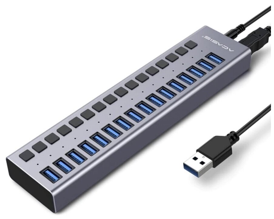 Хаб Acasis USB 3.0 HUB With Individual Power Switches 12V 7.5A HS-716MG (16 портов), серый