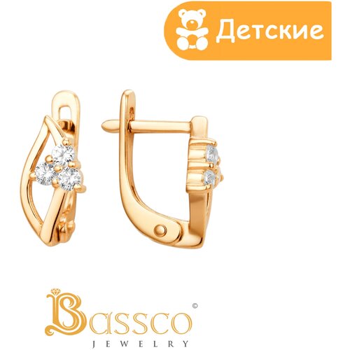 Серьги Bassco, серебро, 925 проба, золочение, фианит, размер/диаметр 10 мм., золотой