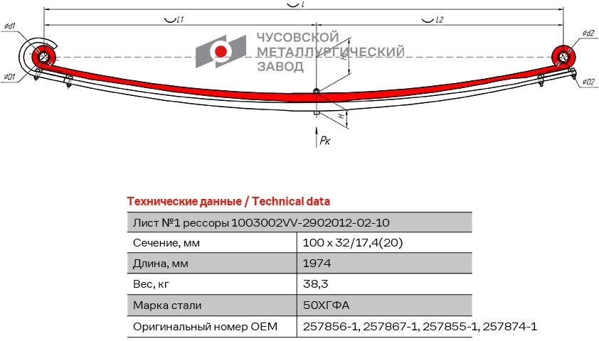 Лист №1 Рессора передняя для Volvo FH12, FM12, FM10 2 листа