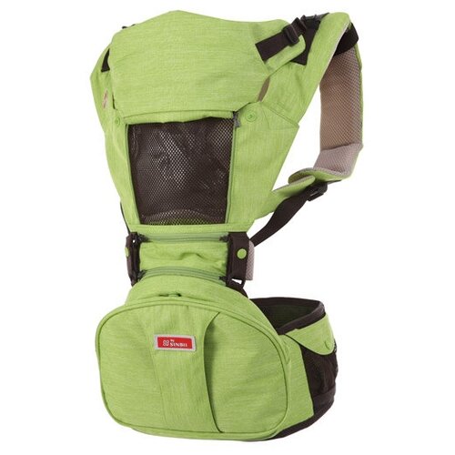 Хипсит с карманом под сиденьем, со спинкой на двух лямках, с сумкой для переноски Sinbii Premium Hipseat S-Pocket Set. Зеленый