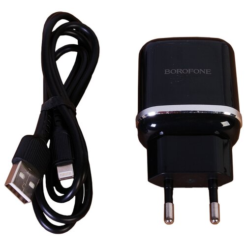 Сетевое зарядное устройство BOROFONE BA25A 2 USB с кабелем Lightning 2.4A черный горящие скидки borofone ba25a с кабелем apple lightning black