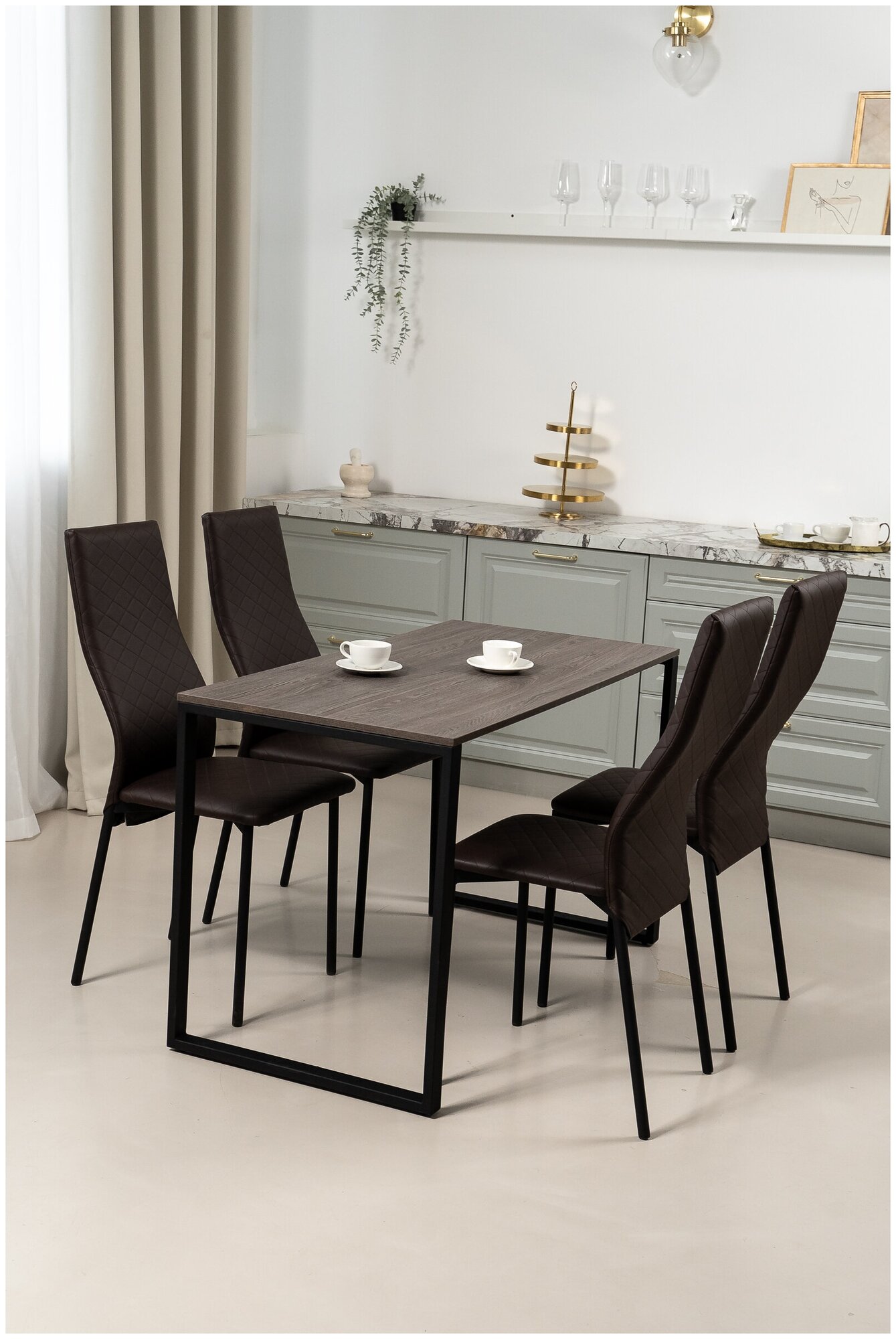 Обеденная группа Стол и 4 стула, стол «Ясень Анкор» 120х60х75, стулья Коричневые искусственная кожа 4 шт.
