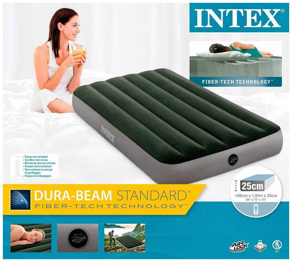 INTEX Надувной матрас Prestige Downy Twin, 99*191*25 см 64107