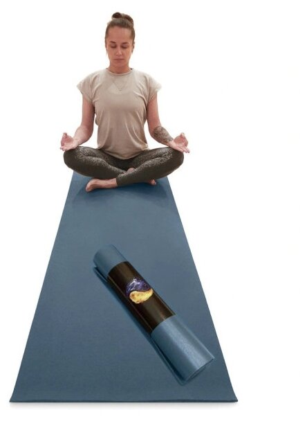 Коврик для йоги и фитнеса RamaYoga Yin-Yang Light, синий, размер 220 x 60 х 0,3 см
