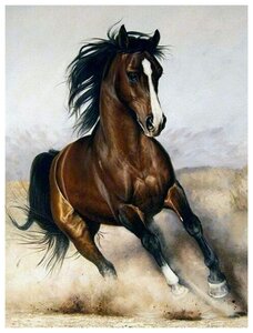 Алмазная мозаика на холсте с подрамником (картина стразами, алмазная вышивка) Коричневый конь 40x50 см.