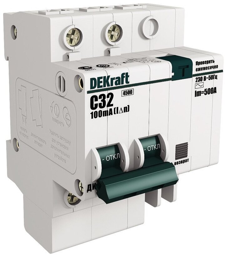 Автоматический выключатель дифференциального тока двухполюсный DEKraft ДИФ-101 40А, 30мА, тип AC, характеристика C