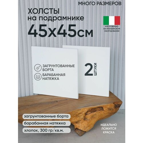 Холст на подрамнике, 2 шт, размер 45 х 45 см, Артель художников, хлопок 300 г/м2, грунтованный