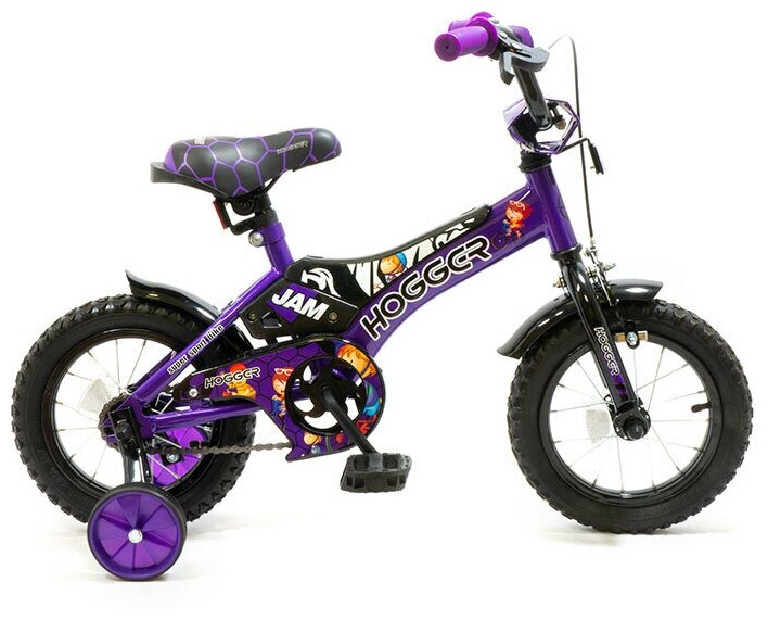 Велосипед 12 HOGGER JAM рама сталь с пластиковым покрытием вилка сталь ручной и ножной тормоз доп. колеса фиолетовый