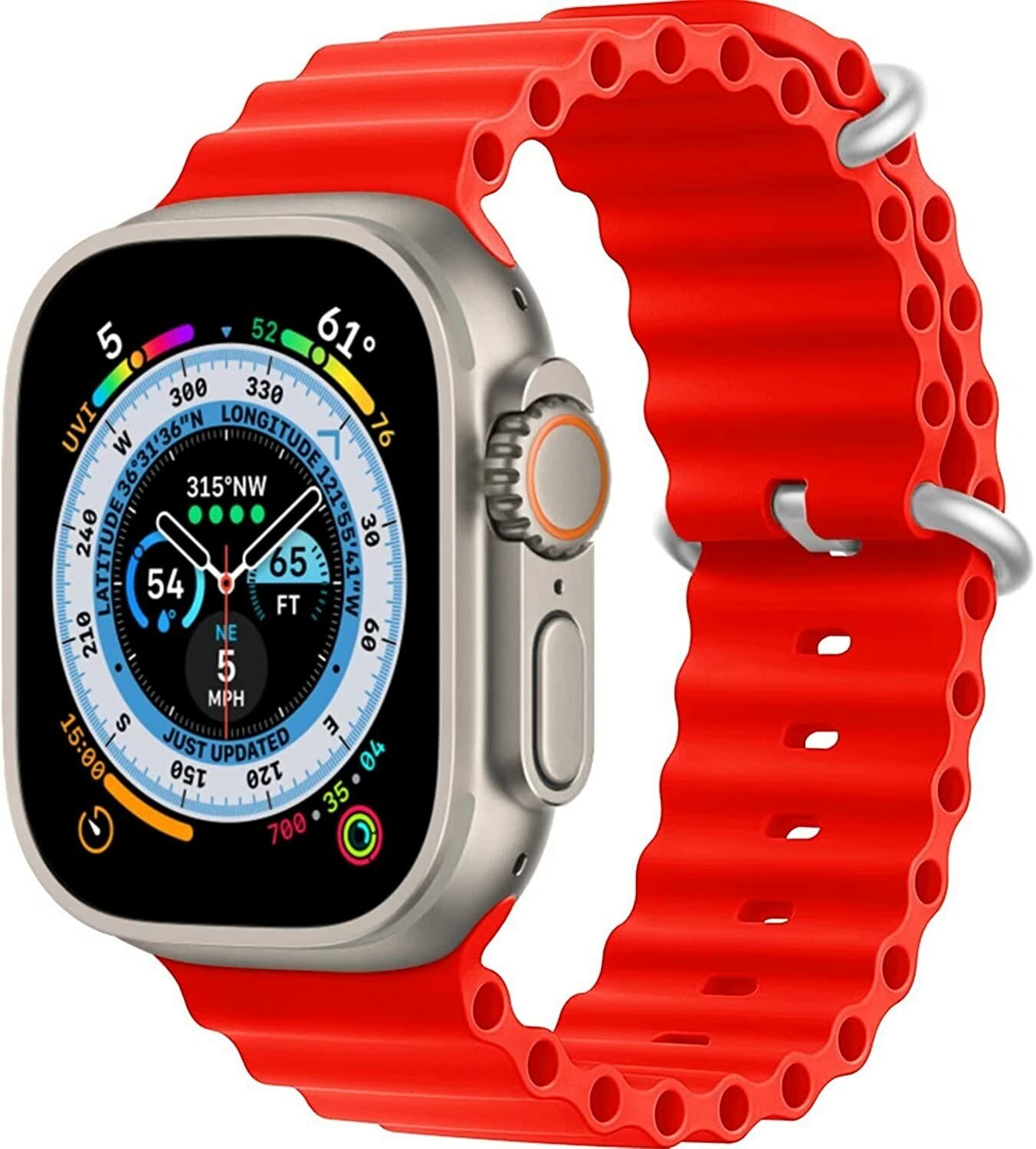 Ремешок Ocean Band для Apple Watch ULTRA 49mm, Series 1-8, SE, 42/44/45/49mm, красный (flame red), рифленый