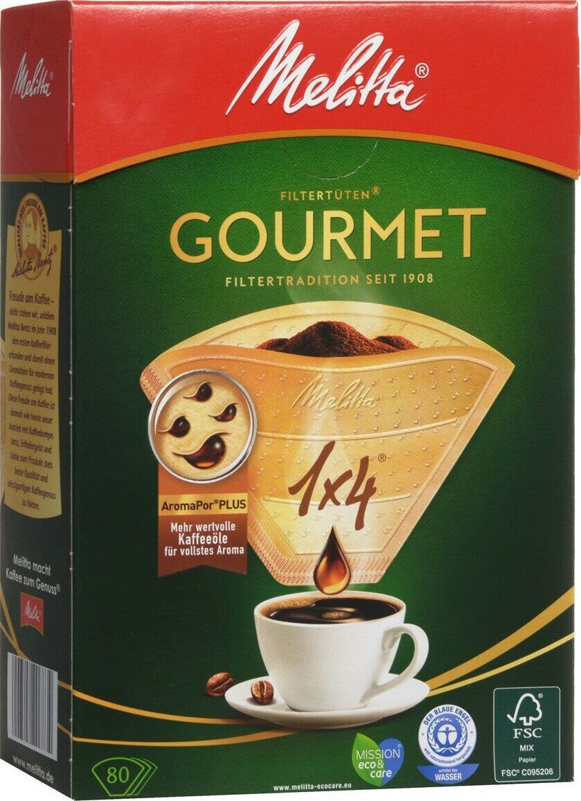 Одноразовые фильтры для капельной кофеварки Melitta Gourmet коричневые Размер 1х4