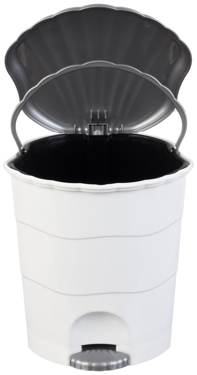 Мусорный контейнер пластик, 11 л, круглый, педаль, плавающая крышка, белый, серый, Violet, 150101