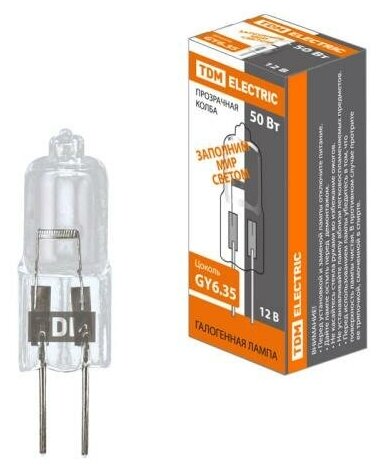 Лампа капсульная галогенная JC - 50 Вт - 12 В - GY6.35 прозрачная TDM SQ0341-0063