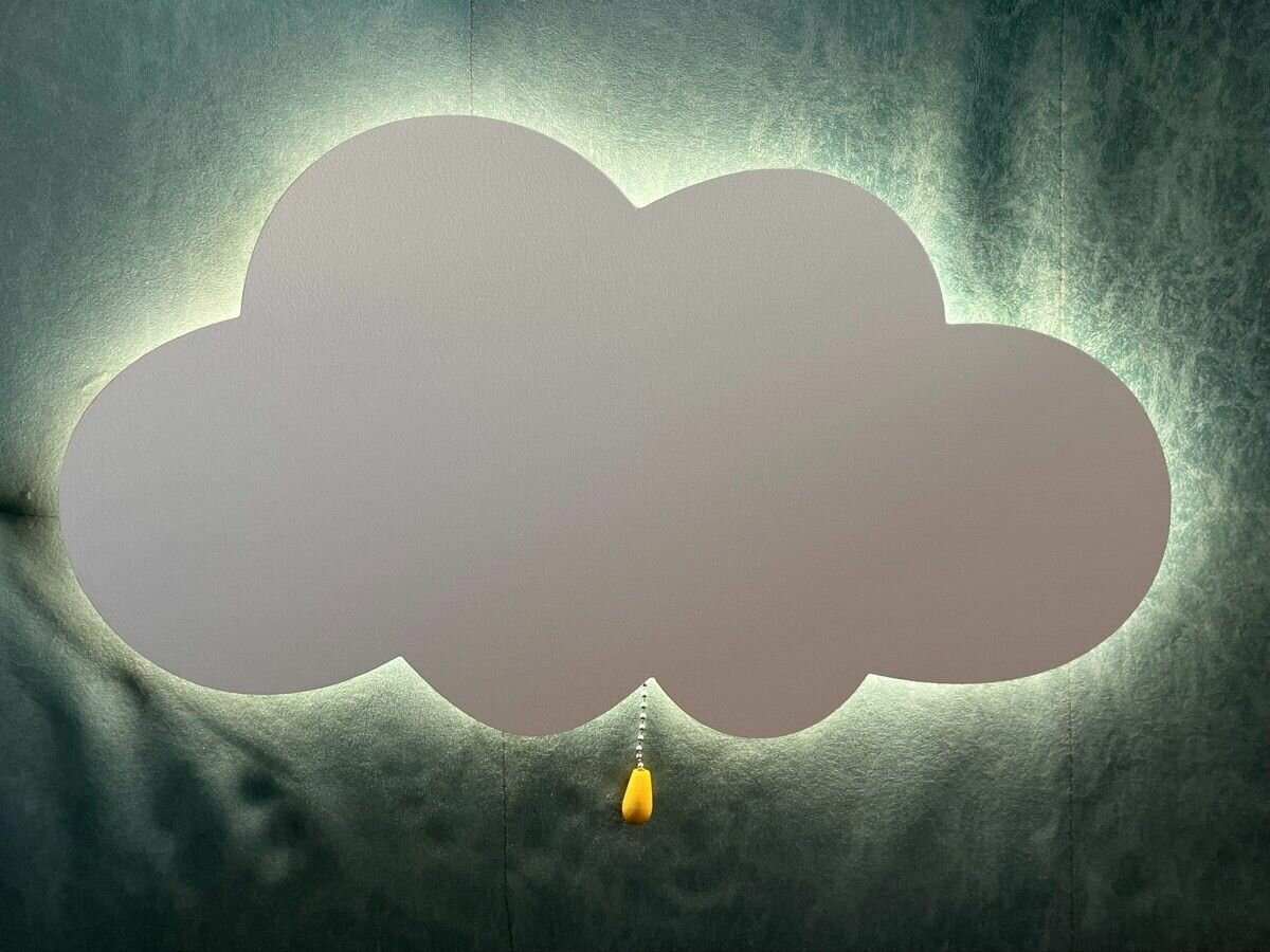 Ночник детский нейтральный светильник для сна настенный облако деревянный светодиодный 45*25 см на батарейках, 1 шт - фотография № 7