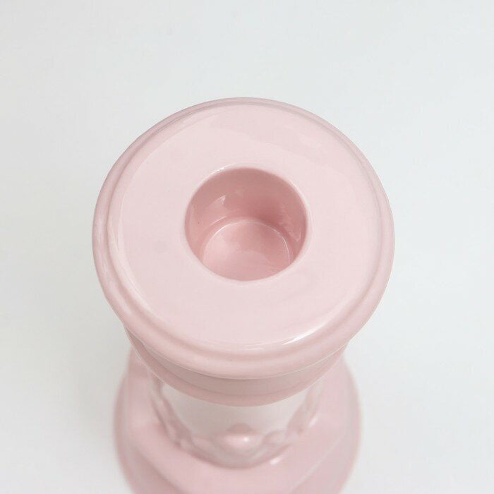 Подсвечник керамика "Листья. Классика" нежно-розовый 17,2х7,5х7,5 см - фотография № 3