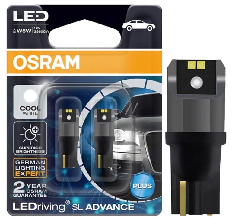 Лампа светодиодная Osram W5W 12V 2980CW-02B LED w2.1x9.5d 1.5W