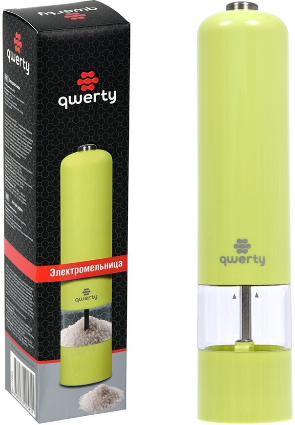 Электромельница QWERTY перец/соль, цвет белый, 5х23 см, на батарейках 4хАА - фото №6