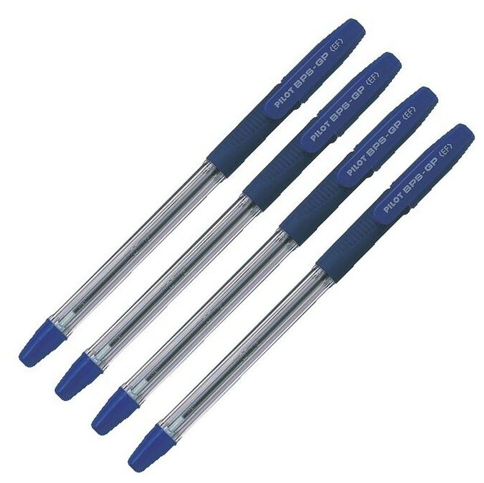 Набор ручек шариковых Pilot BPS-GP, резиновый упор, 0.5 мм, масляная основа, стержень синий, 4 штуки