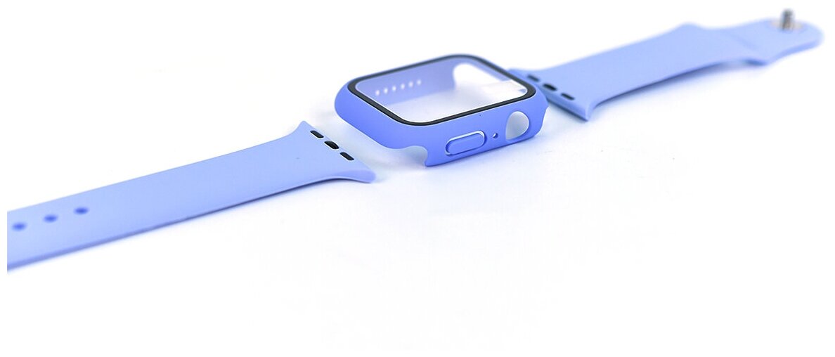 Чехол для Apple Watch 42mm со стеклом + силиконовый ремешок, лавандовый