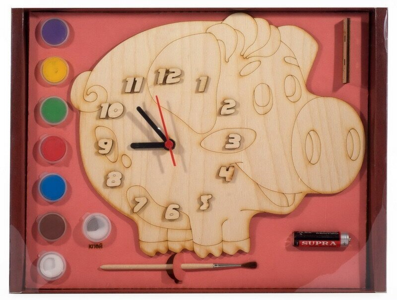 Набор для творчества Нескучные игры Часы Поросенок с циферблатом под роспись с красками 8029