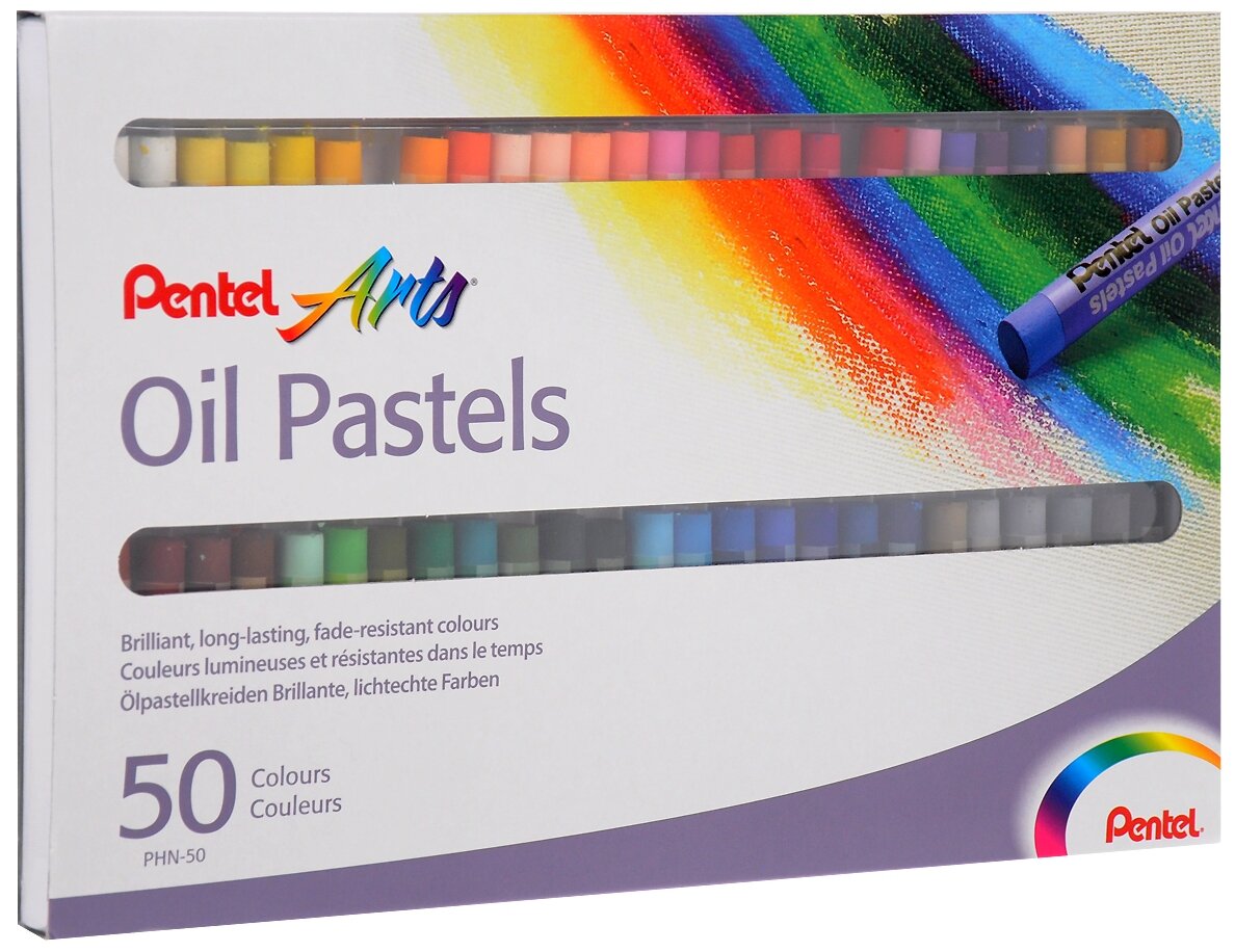 Пастель масляная художественная PENTEL "Oil Pastels", 50 цветов, круглое сечение, карт. упак, PHN4-50