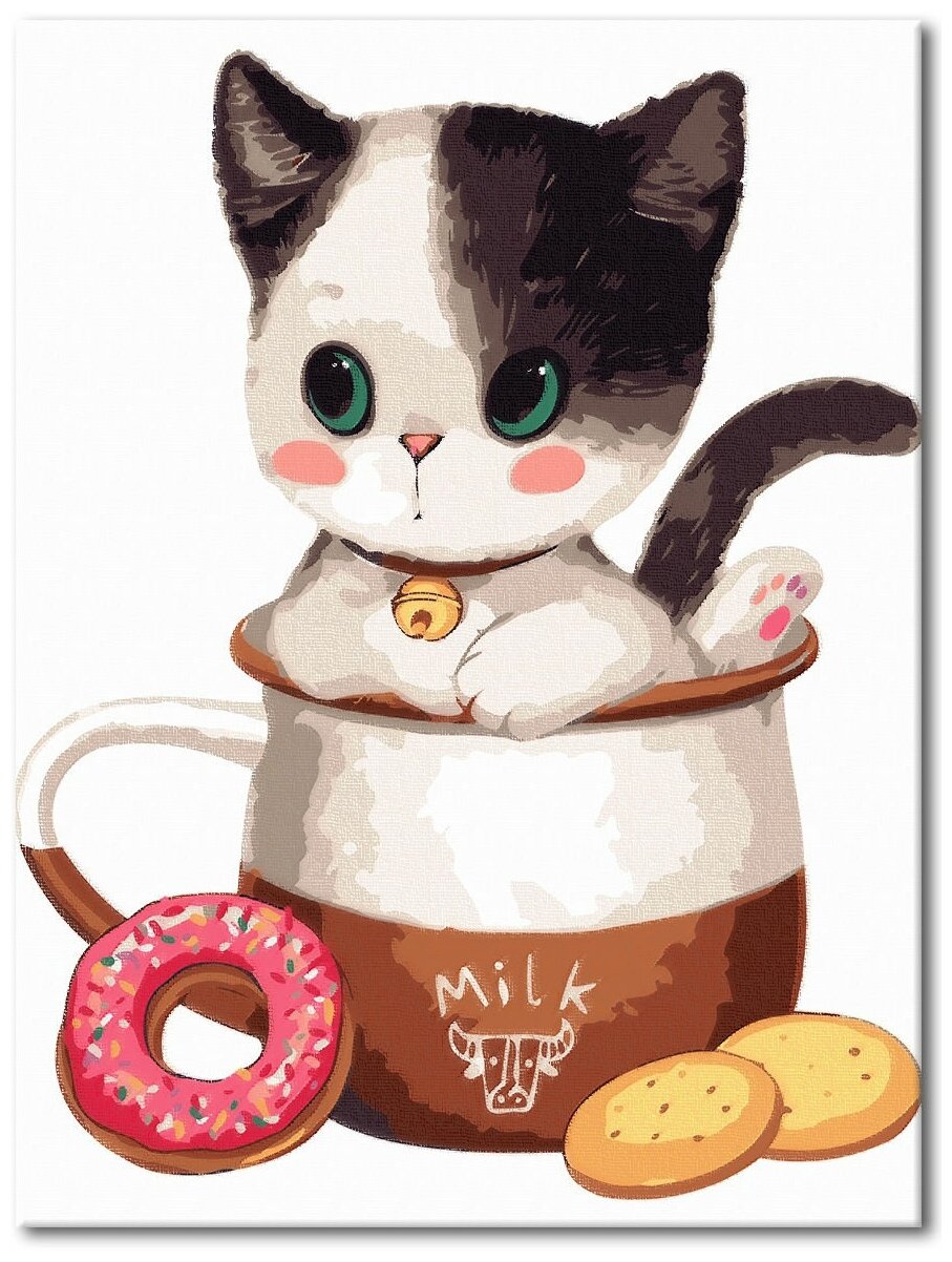 Котик с чашкой кофе рисунок