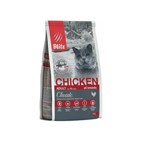 Корм сухой BLITZ Classic Chicken Adult Cats 0,4 кг для взрослых кошек (курица) полнорационный