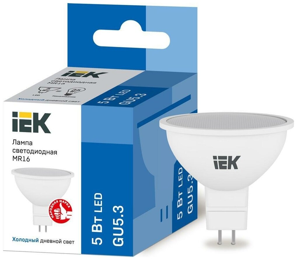 Светодиодная лампа IEK ECO GU5.3 5 эквивалент 40W 6500К 450Лм MR16