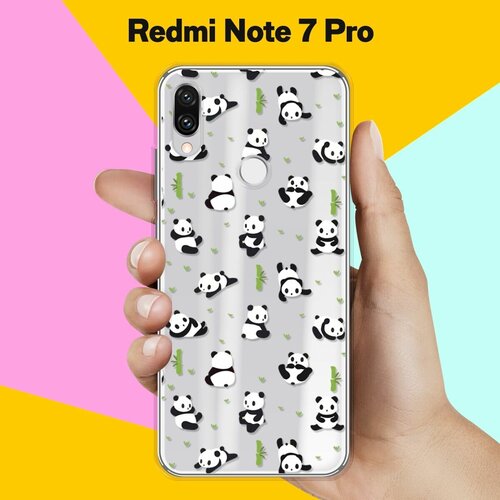 Силиконовый чехол Панды на Xiaomi Redmi Note 7 Pro силиконовый чехол ромашки на xiaomi redmi note 7 pro