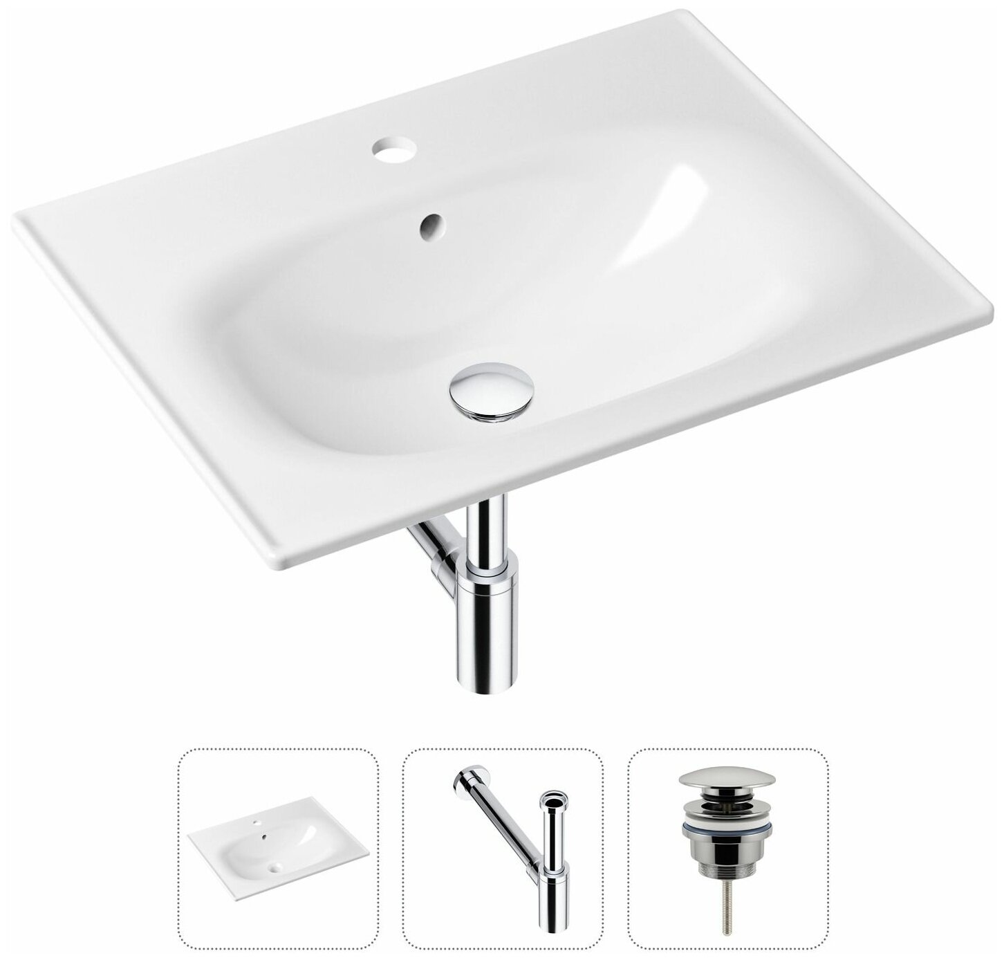 Врезная раковина в ванную Lavinia Boho Bathroom Sink 21520438 в комплекте 3 в 1: умывальник белый, донный клапан и сифон в цвете хром