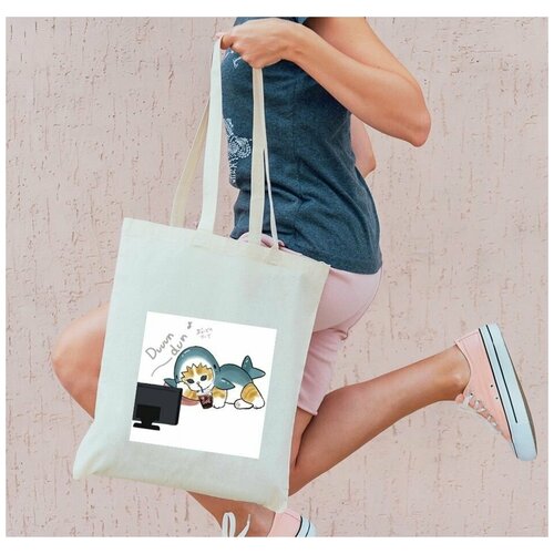 фото Сумка шоппер котики и акула нет бренда