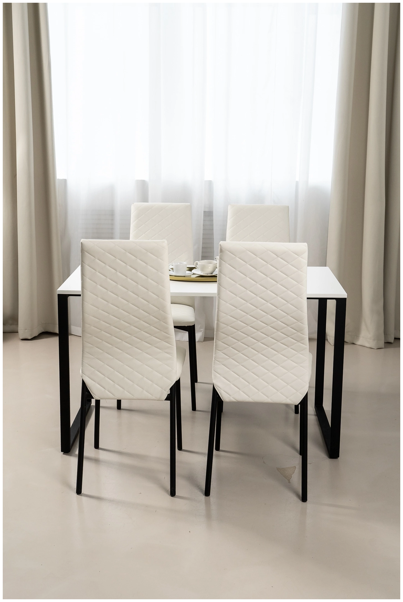 Обеденная группа белая, Стол и 4 стула, стол белый 120х60х75, стулья белые искусственная кожа 4 шт.