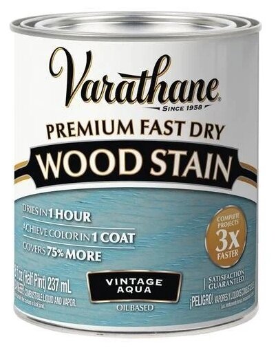 Varathane (Варатан). Premium Fast Dry Wood Stain Морилка/Быстросохнущее масло для дерева. Цв. винтаж аква. 0,236 л.