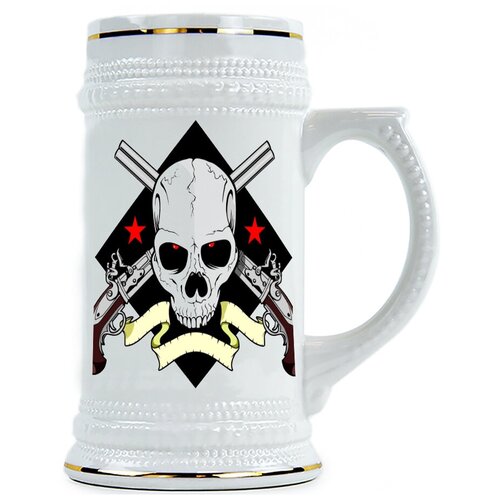 фото Пивная кружка значок череп и пистолеты drabs