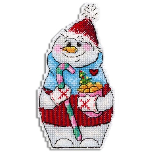 М.П.Студия Набор для вышивания Снеговик с угощениями,Р-845, разноцветный, 13 х 7 см