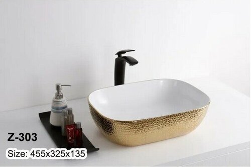 Раковина накладная Zandini Z-303 на столешницу для ванной комнаты без перелива прямоугольная керамическая