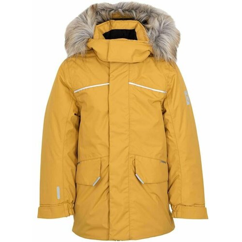 фото Куртка котофей зимняя, мембрана, водонепроницаемость, защита от попадания снега, подкладка, водонепроницаемая, капюшон, размер 122, горчичный, желтый