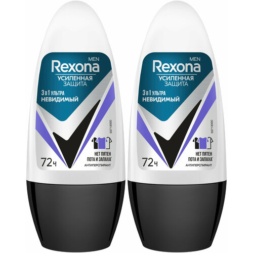 Антиперспирант ролик Rexona, Ультраневидимый, 50 мл, 2 шт. rexona антиперспирант motionsense термозащита ролик флакон 50 мл 1 шт