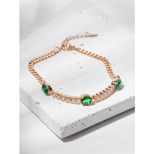 фото Браслет-цепочка shine & beauty, фианит, размер 17 см, золотой