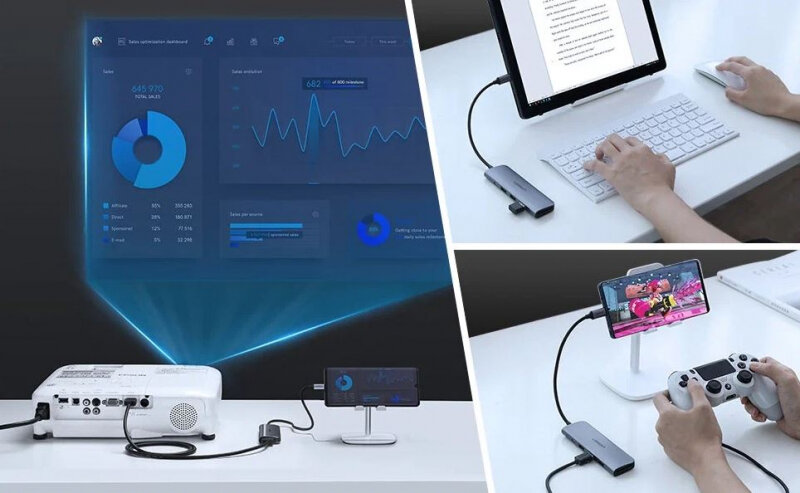 UGREEN. USB концентратор 6 в 1 (хаб), 3 x USB 3.0, HDMI, Jack 3,5 мм, PD (80132) — фото 7