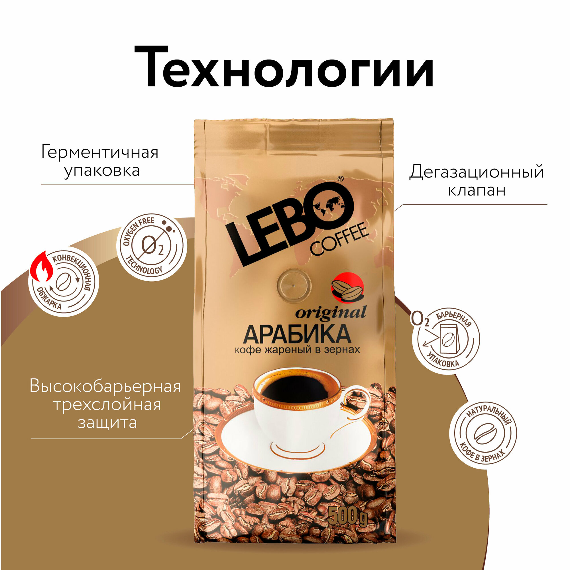 Lebo Original Арабика кофе в зернах, 500 г