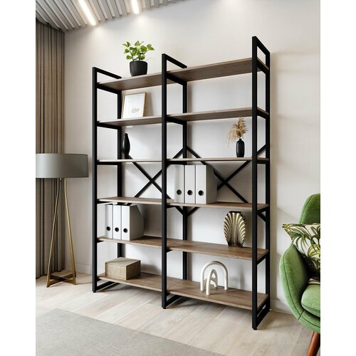 Стеллаж BRUNO DOUBLE 6 полок (180х134х34) Дуб Давос