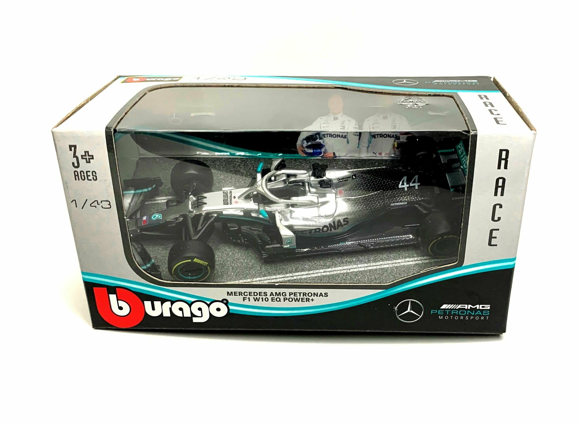 Металлическая коллекционная модель "Burago" болида Формулы-1 Mercedes W10 №44(пилот Льюис Хэмилтон)