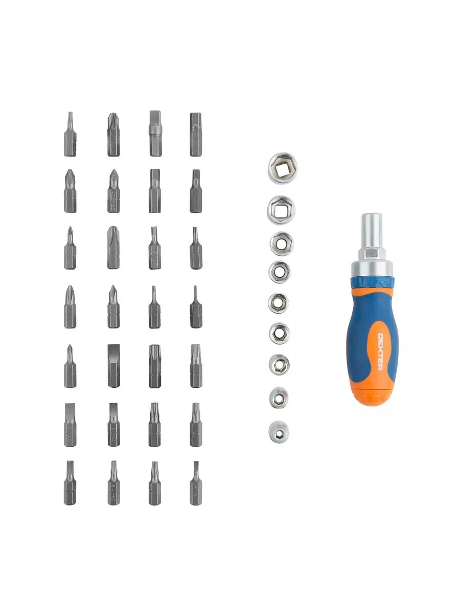 Отвёртка с набором бит и головок Dexter MER-226 38 предметов — фото 1