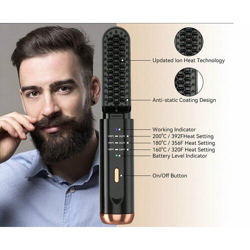 Профессиональный выпрямитель для бороды и волос беспроводной 4000mah 160-200C до 60 минут работы не обжигает 990000₽